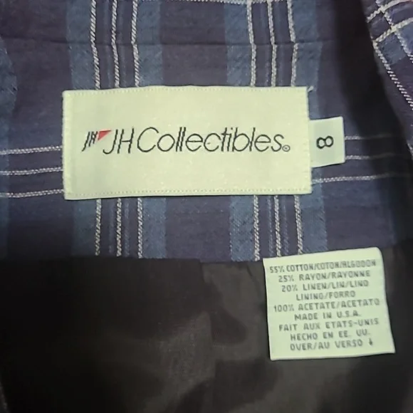 JH Collectibles vintage 90s Plaid Unisex blue Jacket Blazer preppy size 8 - Picture 5 of 9